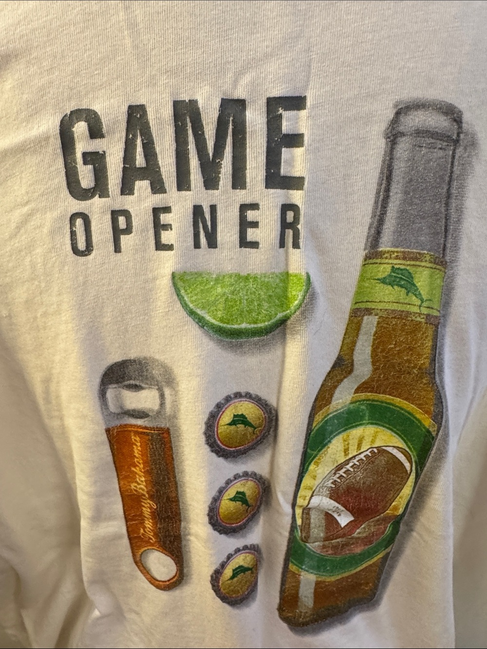 Tommy Bahama White Tee with “Game Opener” design - Picture 4 of 5